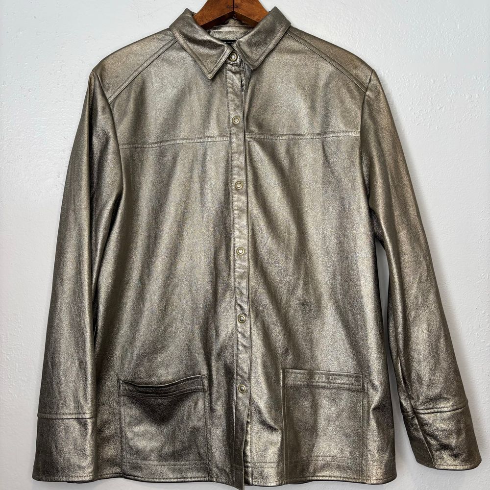 Vintage Y2k Blast Gold Metallic Shimmer Coat Lightweight Jacket Women Large